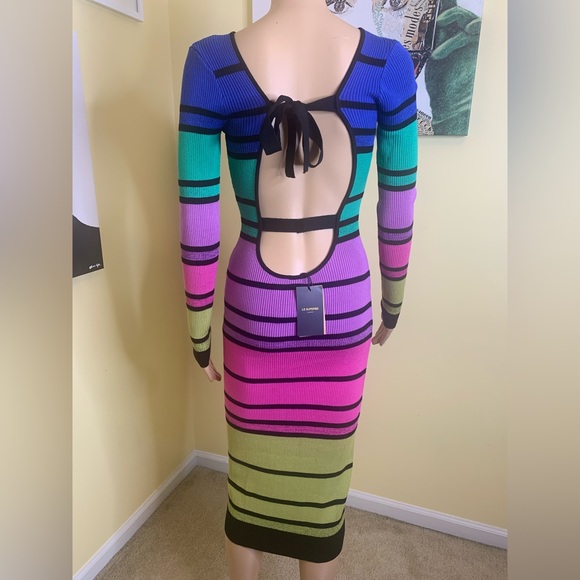 💫HP‼️💫 NWT LE SUPERBE Chakra Knit Ribbed Midi Dress in Stripes, Size Medium - Picture 9 of 9